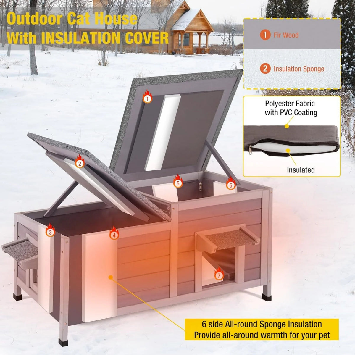 Insulated Cat House Outdoor Feral Shelter Weatherproof Cat Condo A268