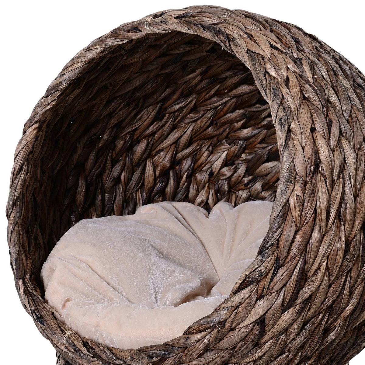 Hooded Rattan Wicker Elevated Cat House with Mat Y269