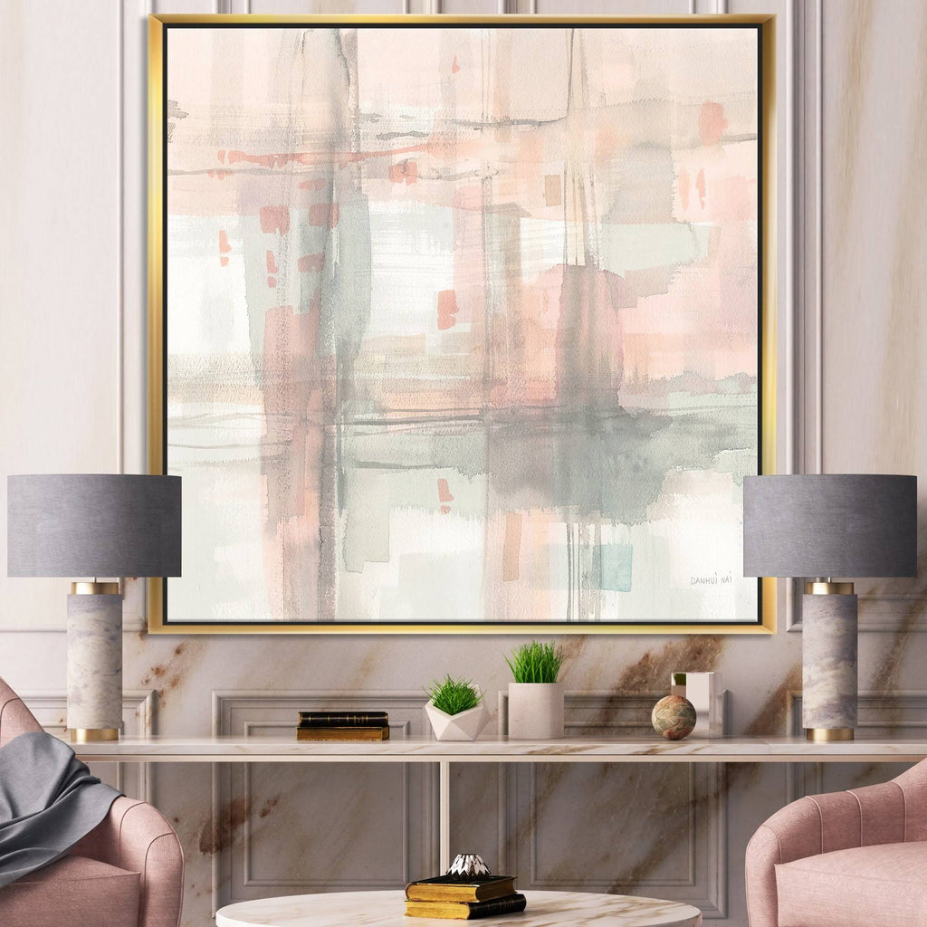 Grey Pink Modern Framed Canvas 44 in. Wide x 34 in. High D748