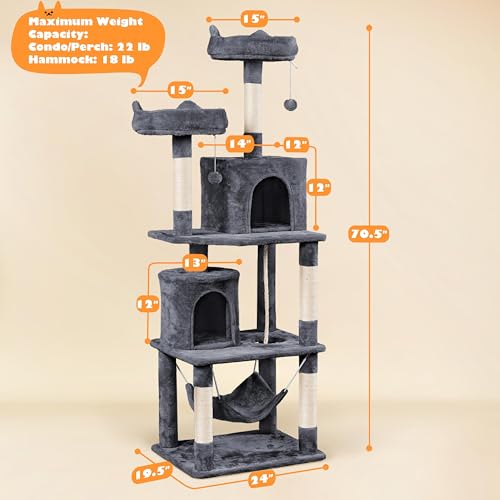 Dark Gray Cat Tree with Platform, Hammock, Scratching Posts O49164