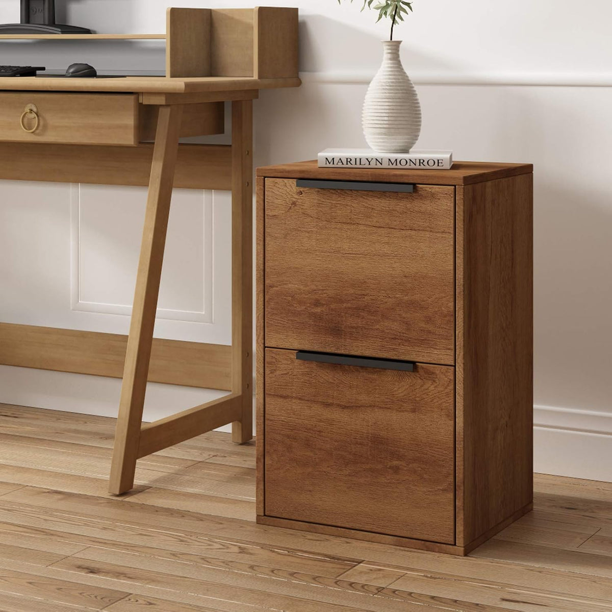 Wooden Lateral File Cabinet with Drawer and Open Storage Shelves S455