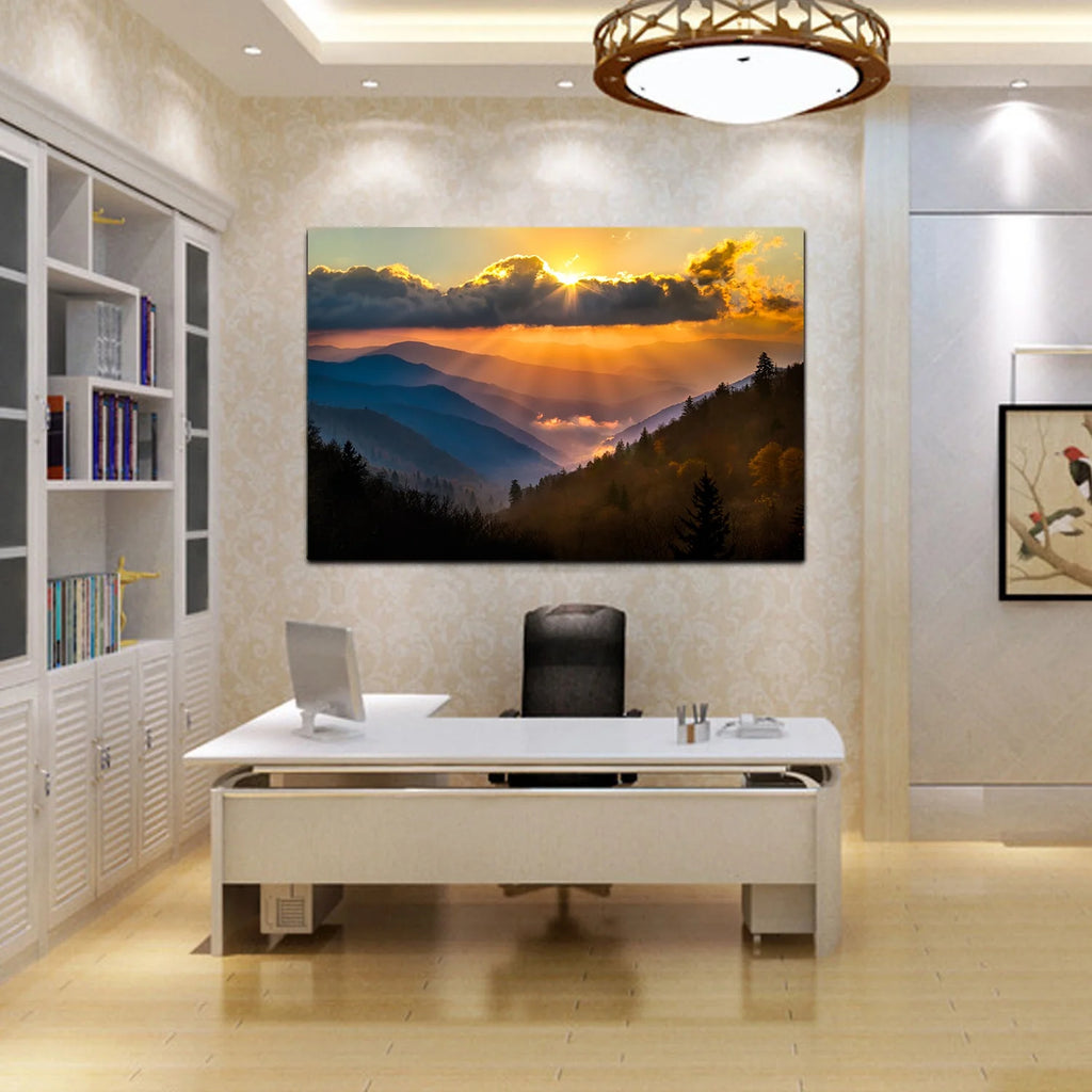 Sunrise Over Blue Ridge Mountains Scenic Painting Gallery Wrapped Canvas Art Q4699