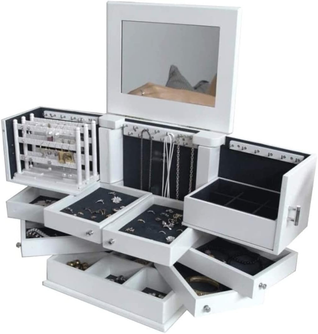Wooden Jewelry Box With Mirror Lid 5-Layer Jewelry Armoire B145