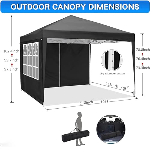 10x10 Pop Up Canopy Tent with 4 Removable Sidewalls, Waterproof Outdoor Canopy I29114