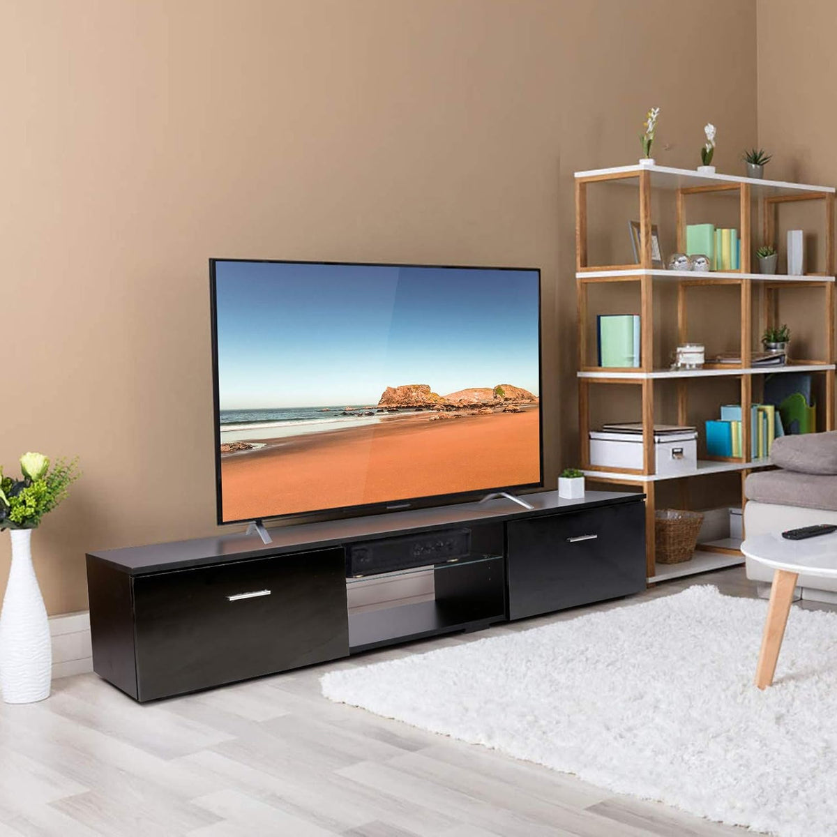 Black TV Stand with 2 Storage Cabinets and 2 Open Shelves C139693