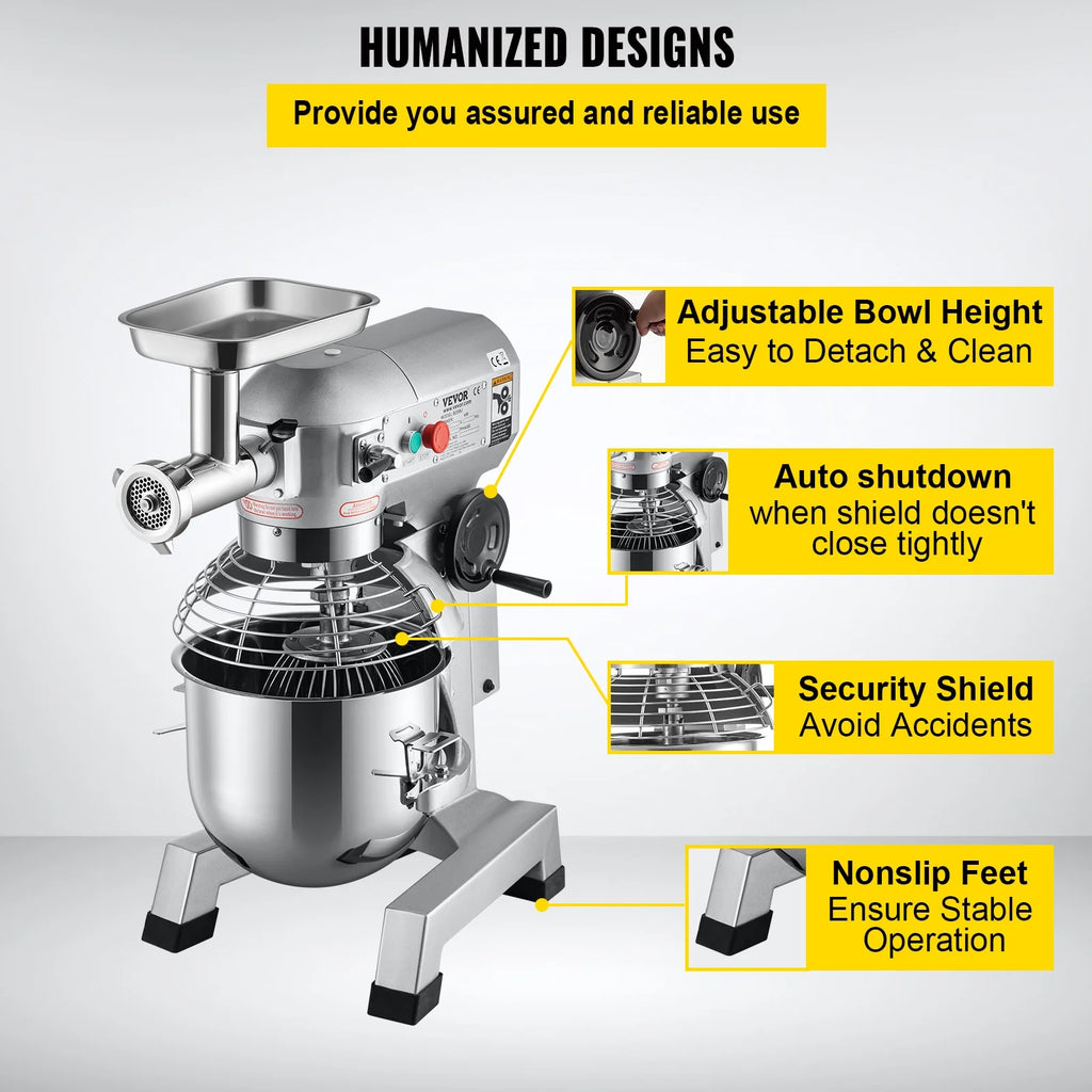 20Qt Stainless Steel Bowl Stand Mixer with Meat Grinder Q23892