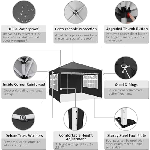 10x10 Pop Up Canopy Tent with 4 Removable Sidewalls, Waterproof Outdoor Canopy I29114