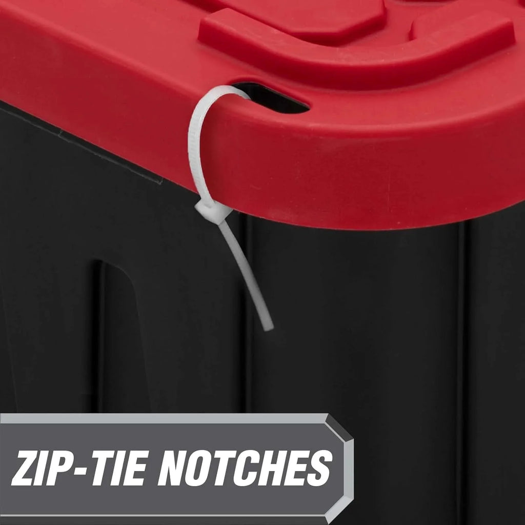 4 Pack 27 Gallon Plastic Storage Container with Snap-On Lid Black and Red Durable Organizer Bin H8318