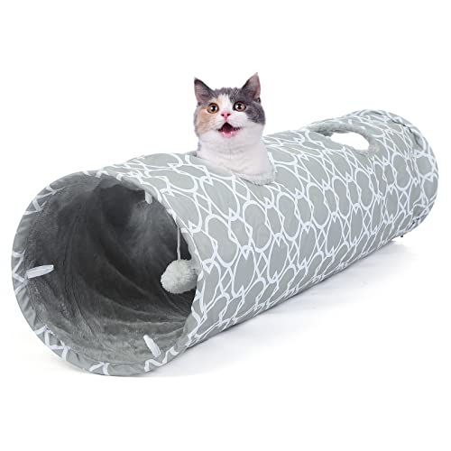 Geometric Straight Cat Tunnel with Plush Inside, Diameter 9.8 Inch E53687