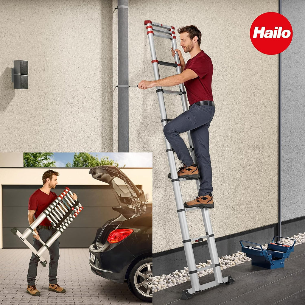 Aluminum Telescopic Safety Ladder 11 Rungs Height Adjustable K291516