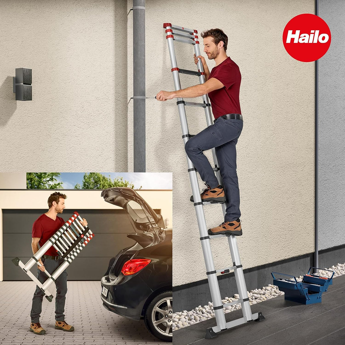Aluminum Telescopic Safety Ladder 11 Rungs Height Adjustable K291516