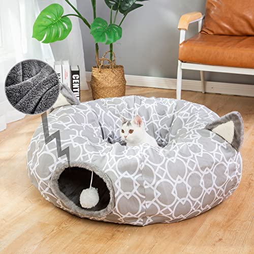 Geometric Straight Cat Tunnel with Plush Inside, Diameter 9.8 Inch E53687