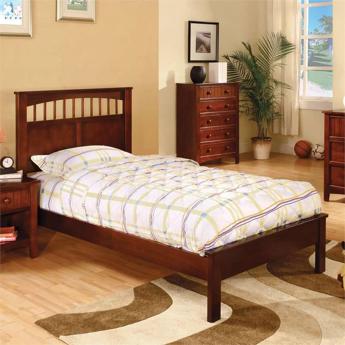 Solid Wood Twin Platform Bed in Cherry I904
