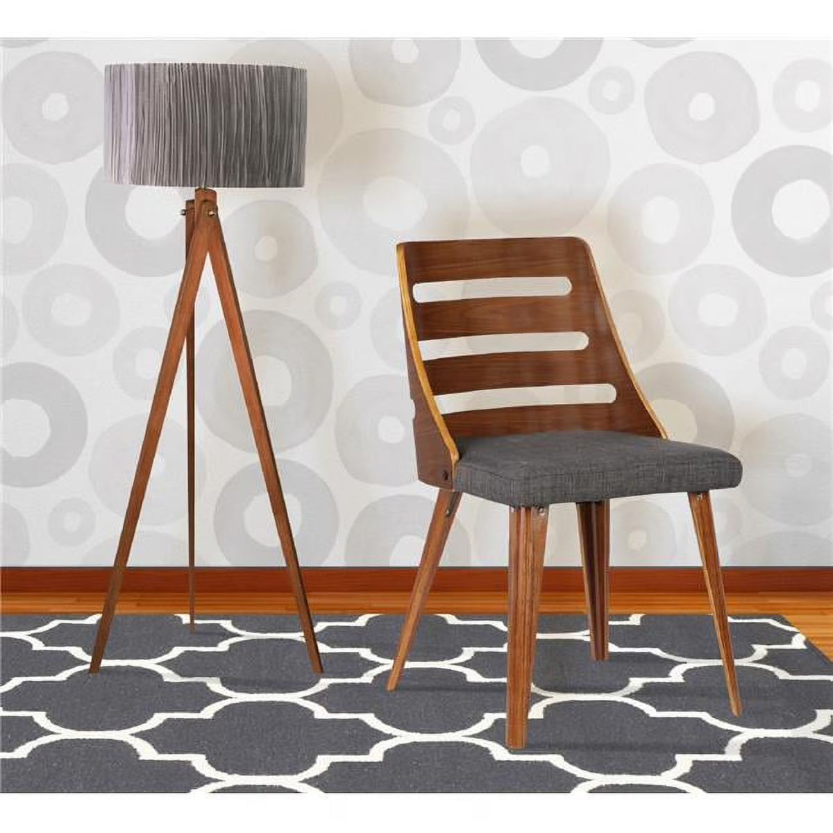 Charcoal Fabric Mid-Century Dining Chair in Walnut Wood U426