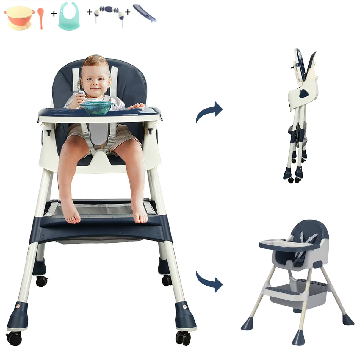 4-in-1 Baby Highchair with Five-Point Snap Button, Blue T3501