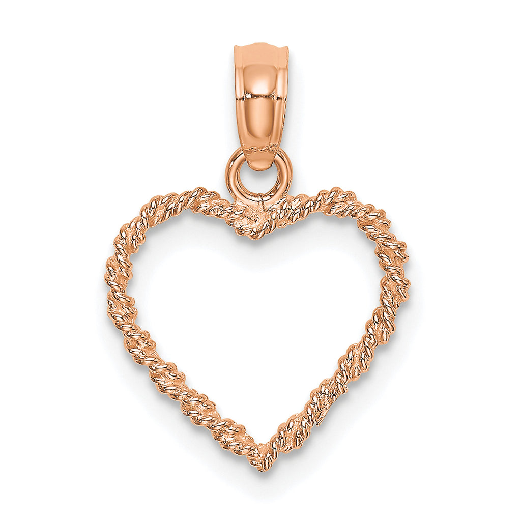 14K Rose Gold 3D Polished Rope Heart Pendant With 10K Yellow Gold Lightweight Rope Chain 16" G1699