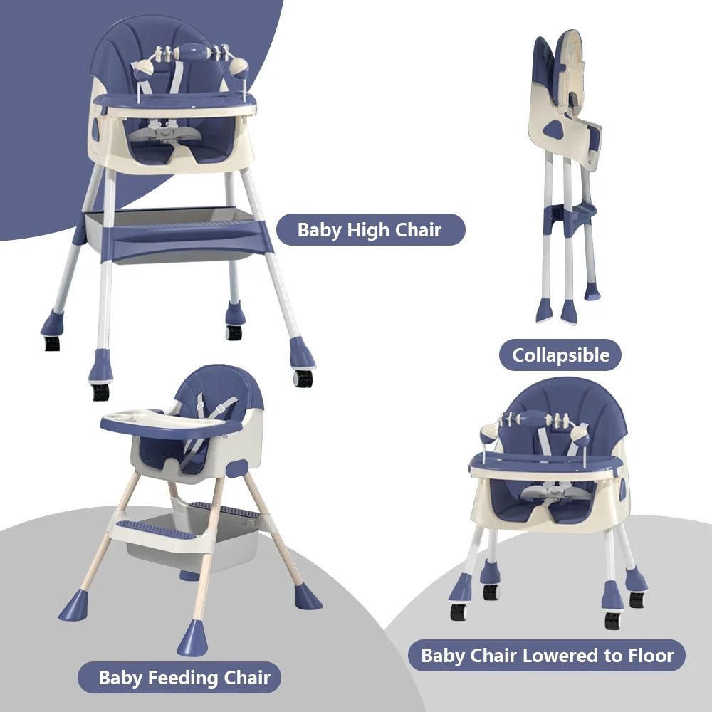 4-in-1 Baby Highchair with Five-Point Snap Button, Blue T3501