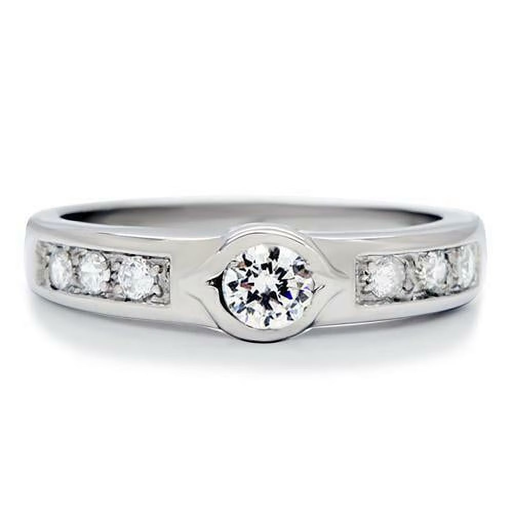 Stainless Steel Round Bezel Engagement Ring S126853