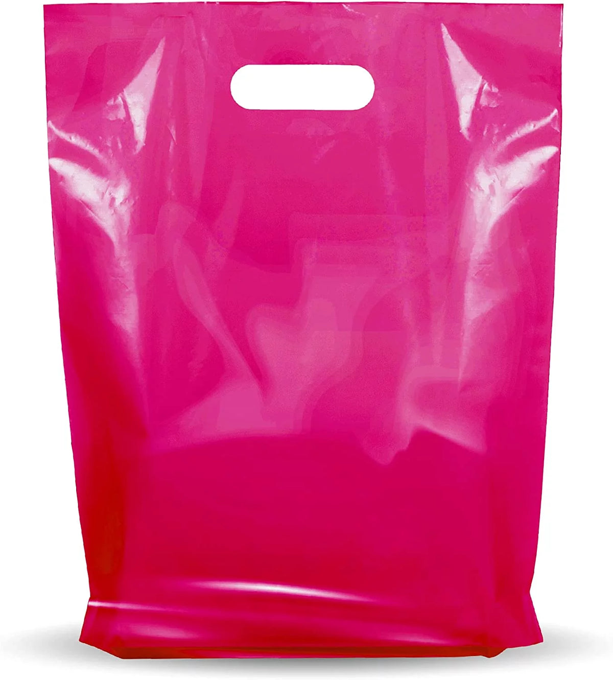 1000 Pack 9" x 12" 1.25 mil Pink Glossy Plastic Retail Bags with Die Cut Handle B693