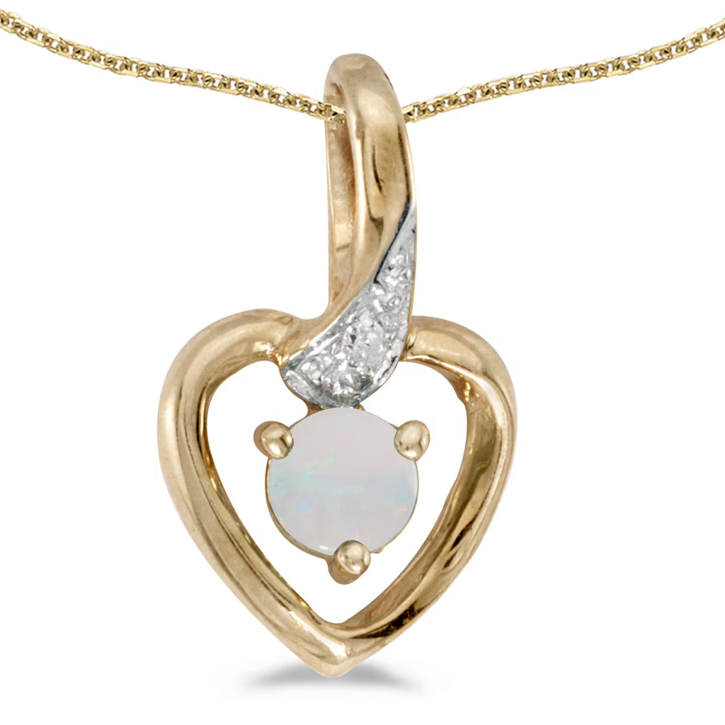 14k Yellow Gold Opal And Diamond Heart Pendant with 18" Chain O5820