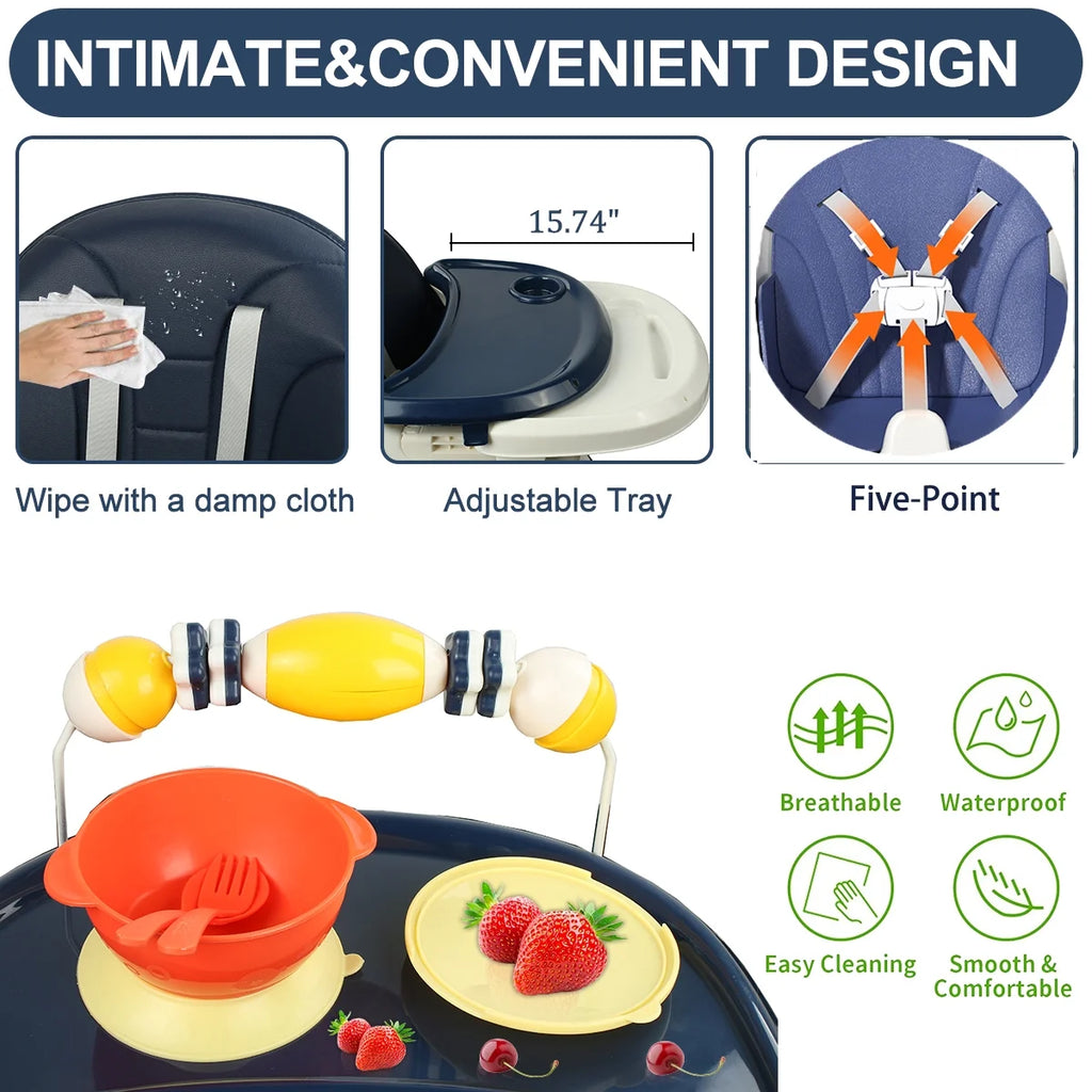 4-in-1 Baby Highchair with Five-Point Snap Button, Blue T3501