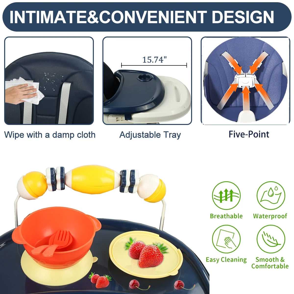 4-in-1 Baby Highchair with Five-Point Snap Button, Blue T3501