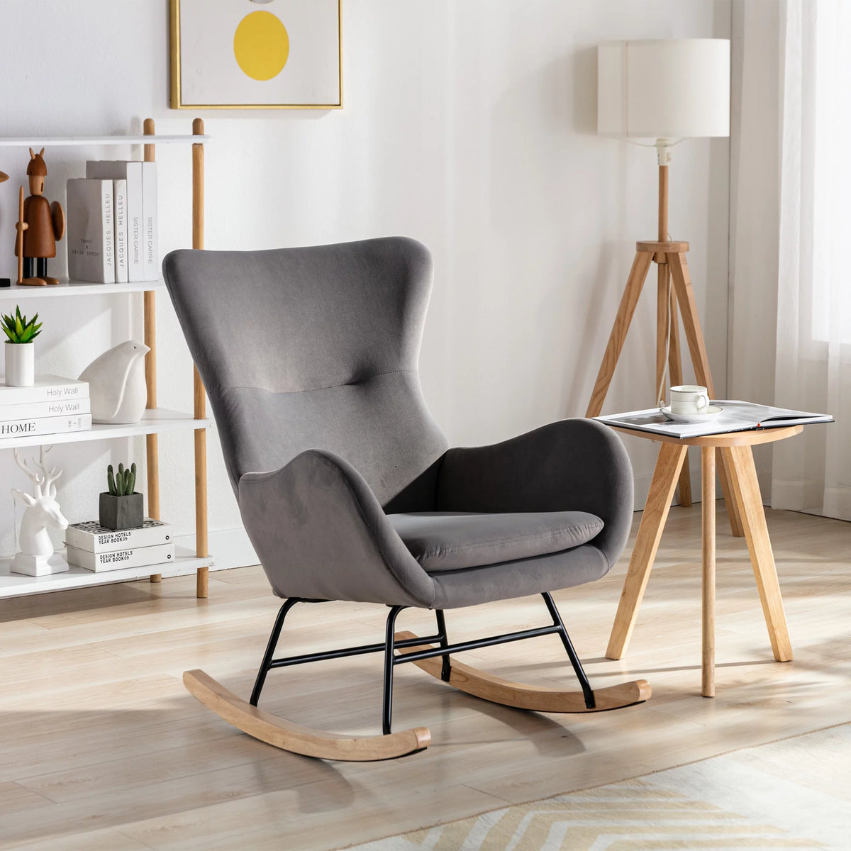 Velvet Recliner Chair with High Backrest and Armrests B6987
