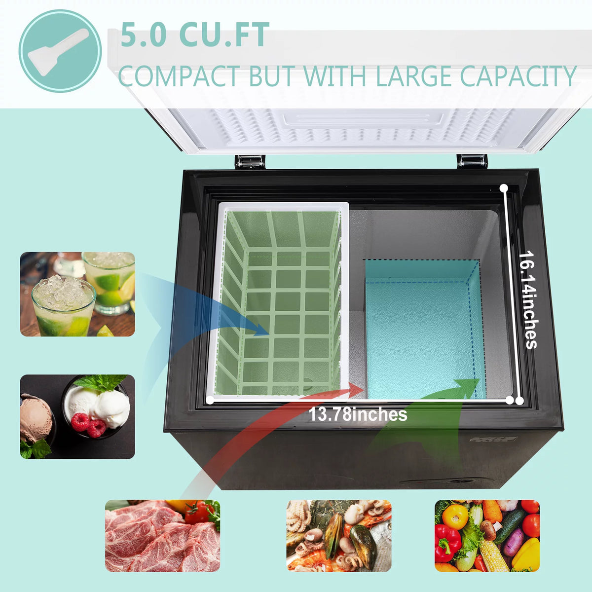 3.5 Cu.Ft Black Chest Freezer with Removable Basket R568