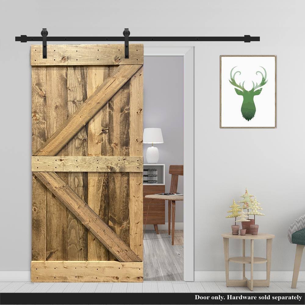 38 in. x 84 in. Weather Oak Stained Solid Pine Wood Interior Sliding Barn Door Slab G2634