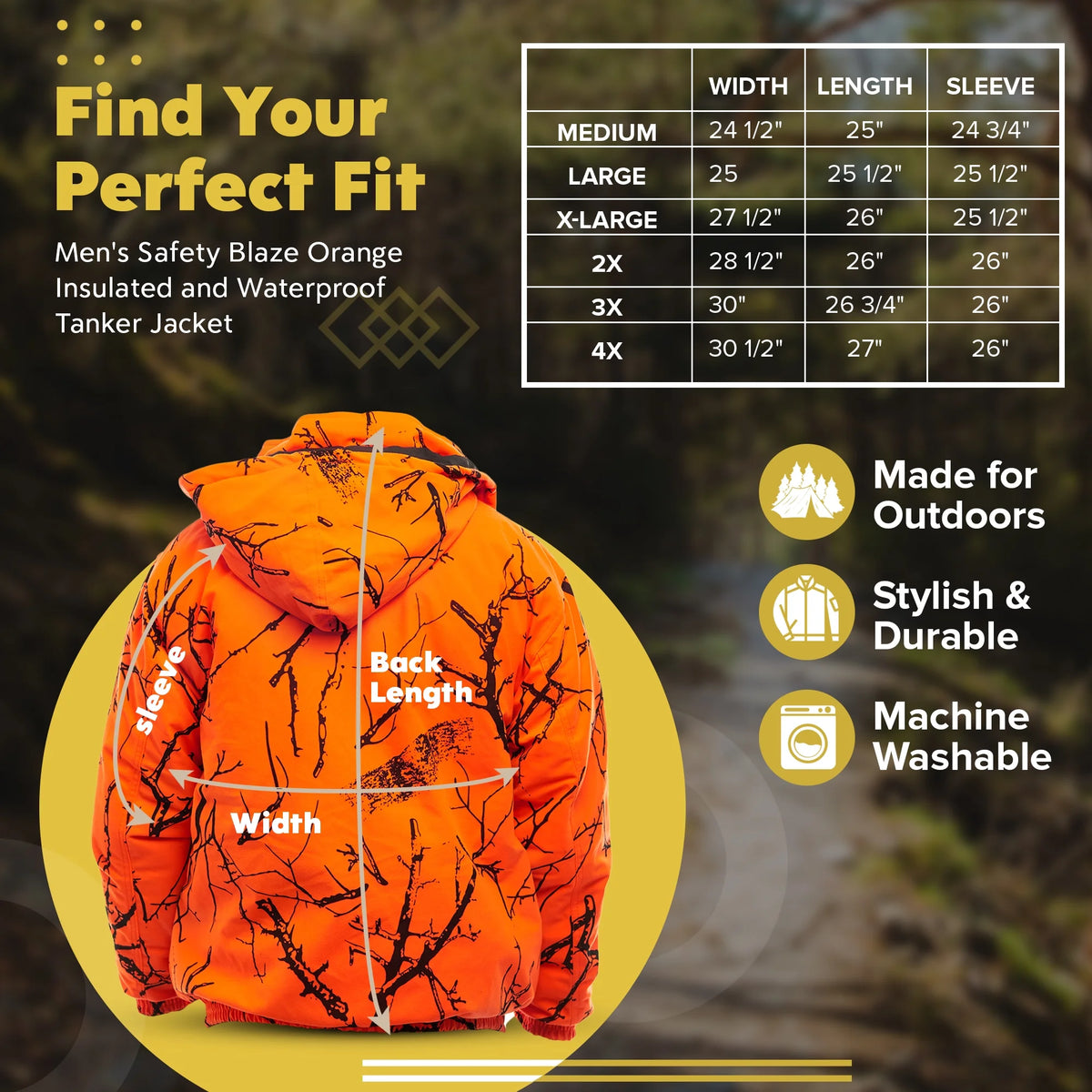 Blaze Orange Camo Insulated Waterproof Safety Tanker Jacket G93869