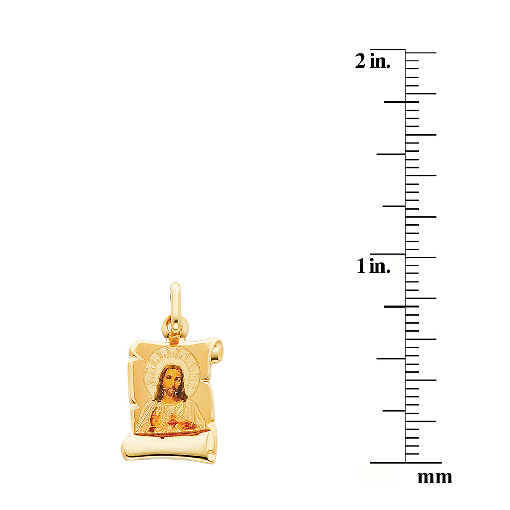 14k Yellow Gold and Enamel Sacred Heart of Jesus Religious Pendant B59088