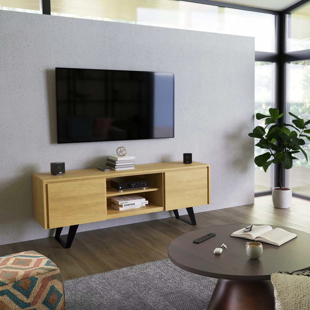 63 inch Oak TV Media Stand W3277