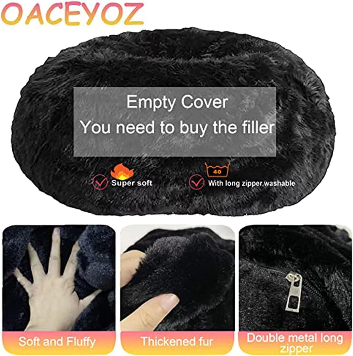 Black 5ft Faux Fur Bean Bag Chair Cover L406