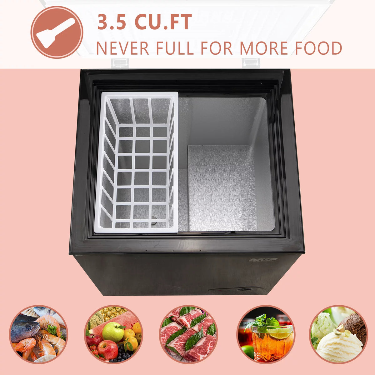 3.5 Cu.Ft Black Chest Freezer with Removable Basket R568