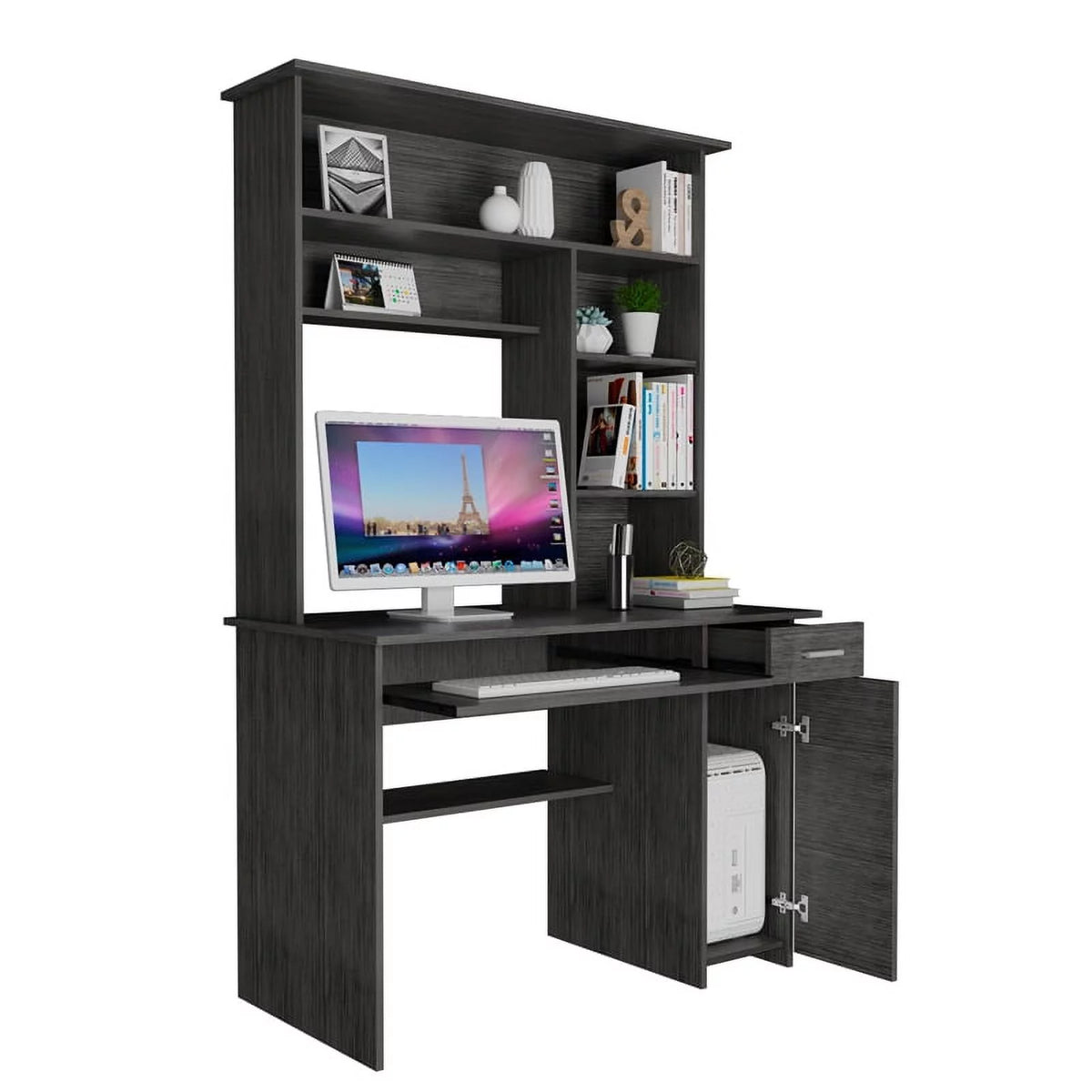 Modern Engineered Wood Desk With Hutch in Charcoal B504