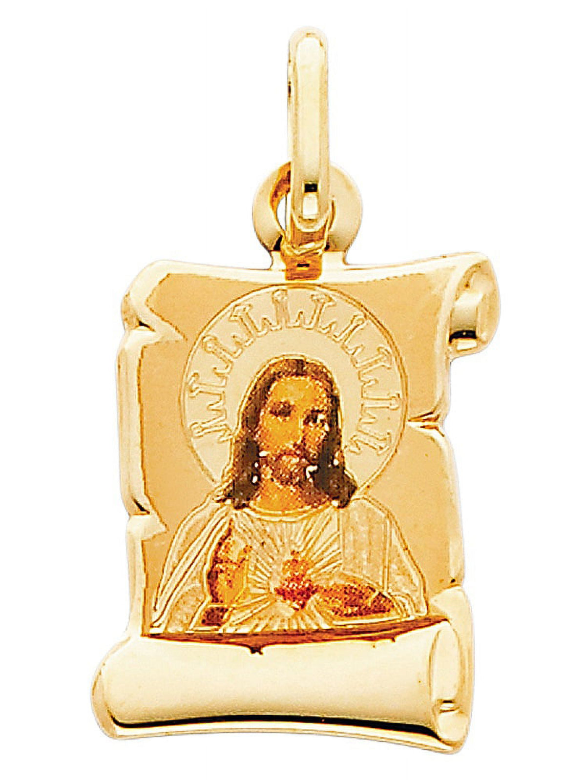 14k Yellow Gold and Enamel Sacred Heart of Jesus Religious Pendant B59088