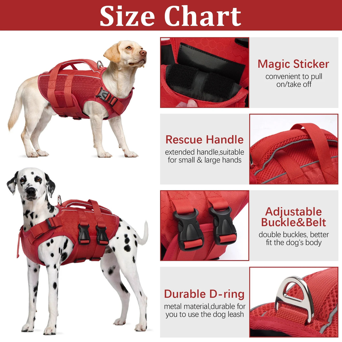 Red XL Reflective Adjustable Dog Life Jacket N770