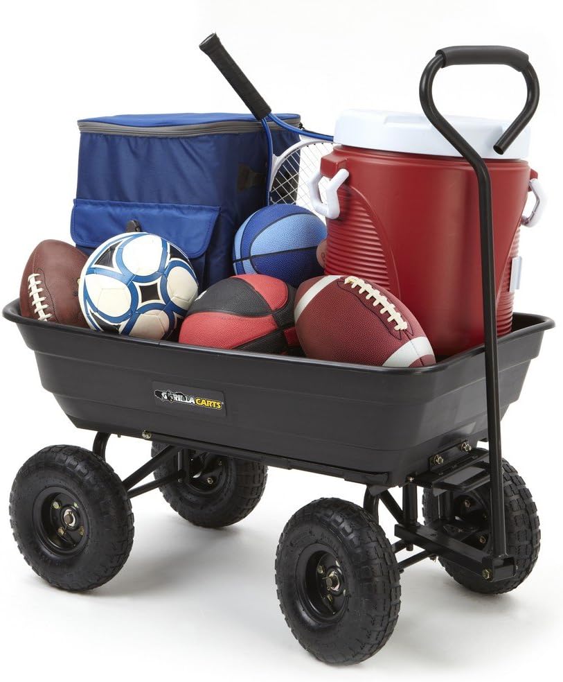 Black Poly Garden Dump Cart with Steel Frame and 10-Inch Pneumatic Tires, 600-Pound Capacity V98003