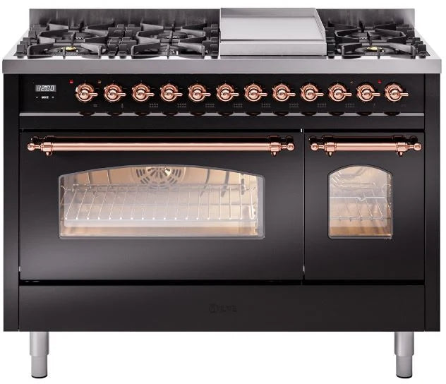 48 Dual Fuel Natural Gas Range in Black with Copper Trim R3053