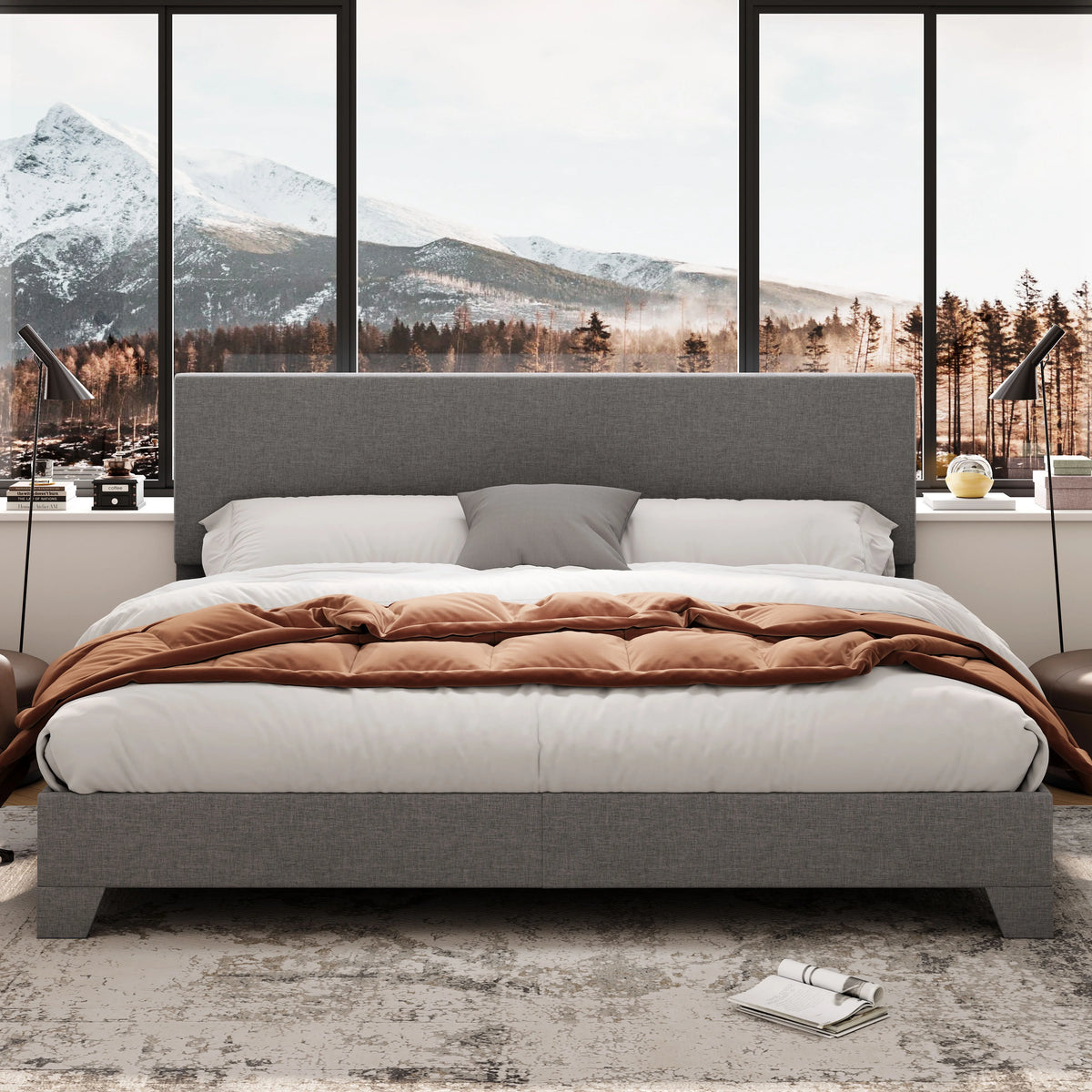 Queen Size Platform Bed with Adjustable Leather Headboard C22719