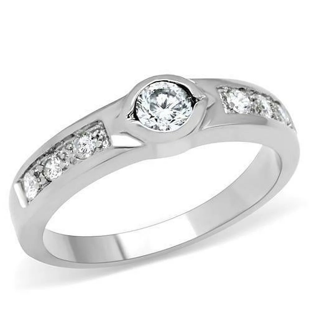Stainless Steel Round Bezel Engagement Ring S126853