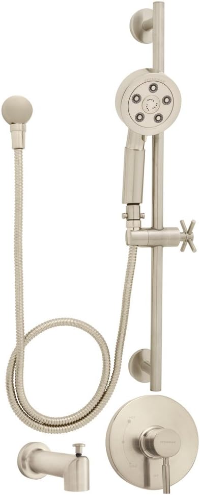 Polished Chrome Handheld Shower Head with Hose, Shower Valve, Tub Spout and Slide Bar N94970