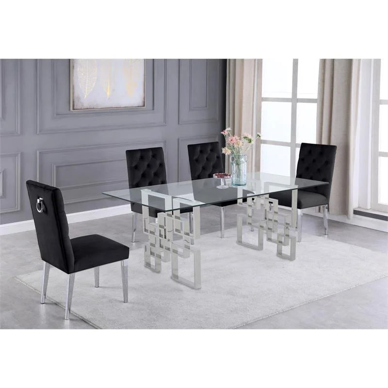 Clear Glass 5pc Dining Set with Stainless Steel Base N7223