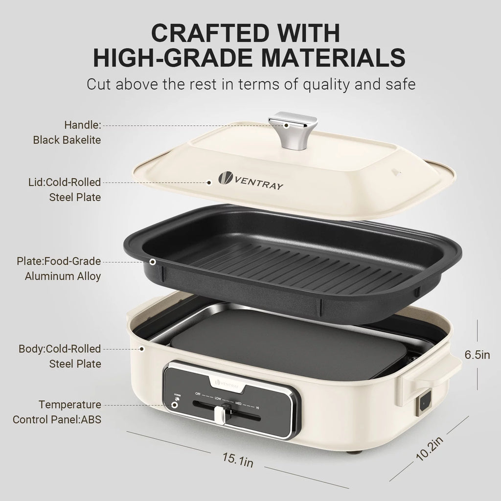 Electric Indoor Grill Portable Korean BBQ Nonstick 1200W White W2380