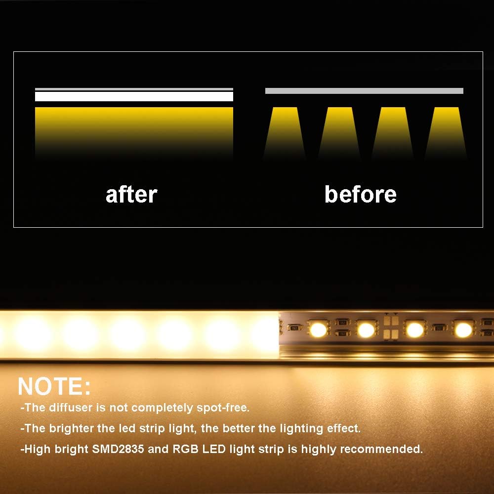 6x2m LED Strip Light Channel with Milky Cover Diffusers, End Caps and Mounting Clips B29603