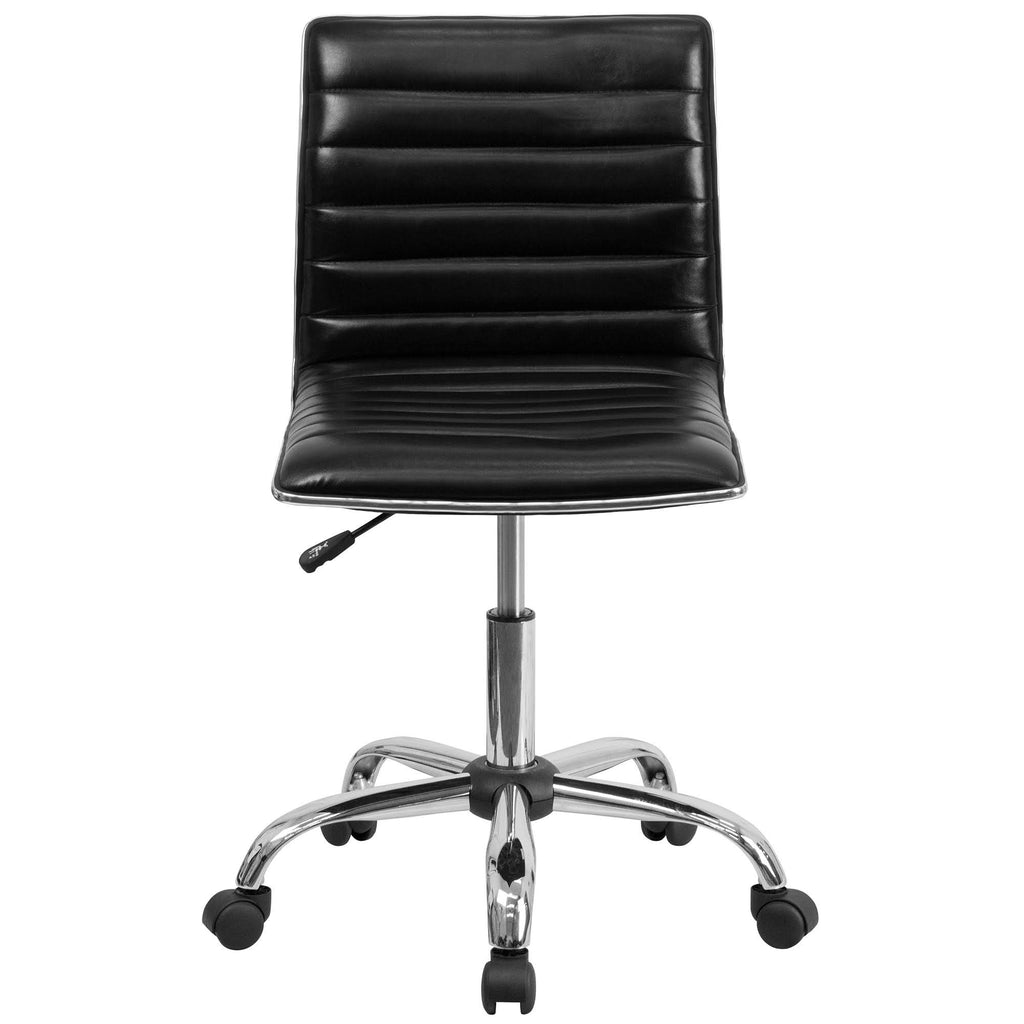 Black Ribbed Low Back Armless Swivel Office Chair P960