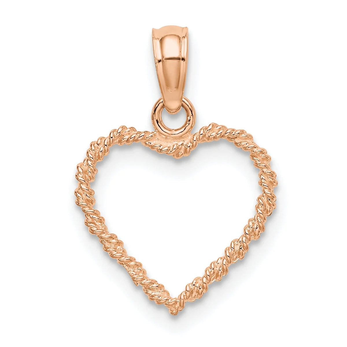 14K Rose Gold 3D Polished Rope Heart Pendant With 10K Yellow Gold Lightweight Rope Chain 16" G1699