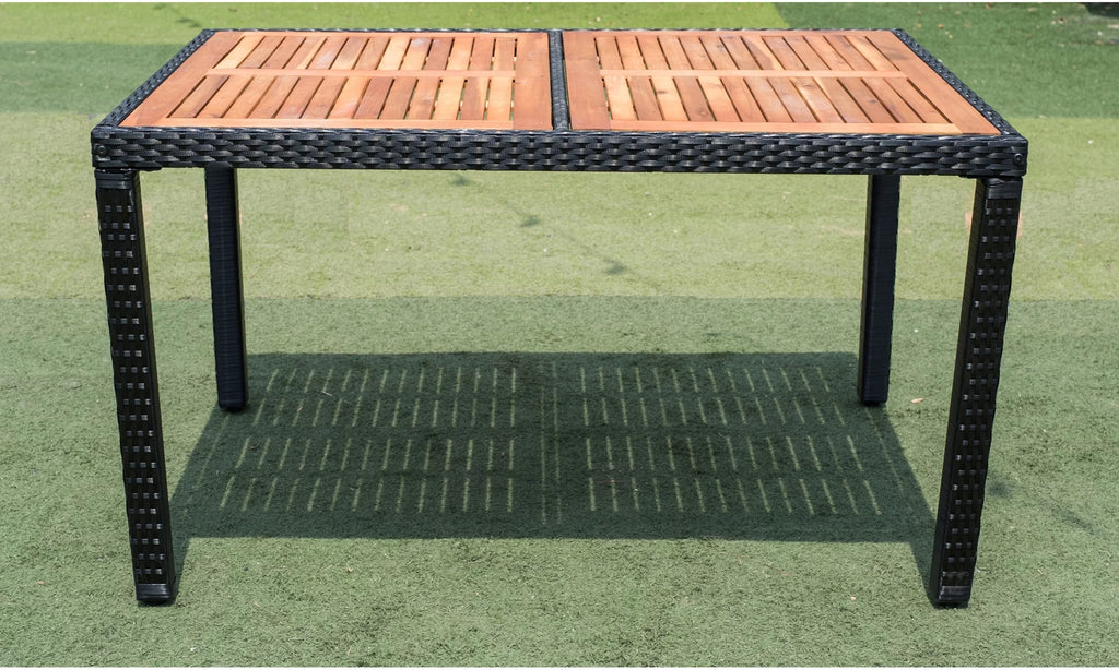 7 Piece Outdoor Patio Wicker Dining Set with Acacia Wood Top B7744