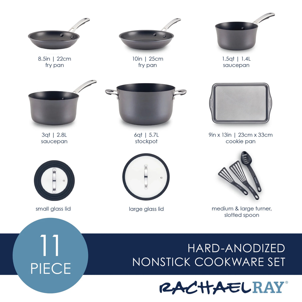 11 Piece Black Hard Anodized Nonstick Cookware Set P872354