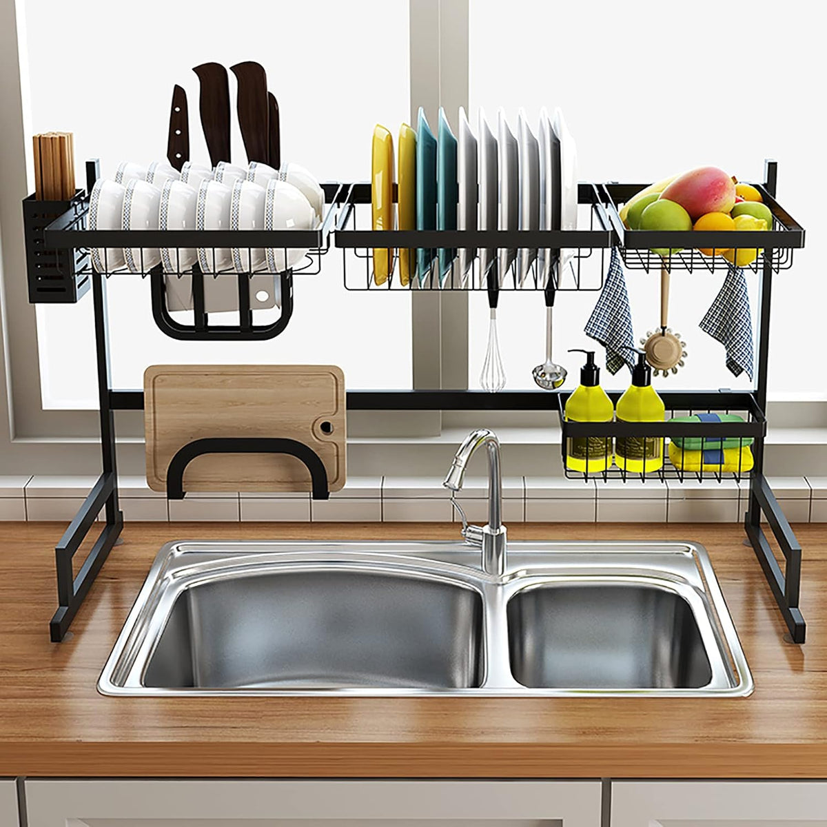 Black 2-Tier Under Sink Organizer with Sliding Drawer F73622